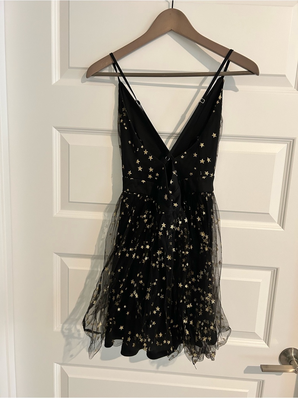 Lulus Favorite Moment Gold and Black Star Print Skater Dress Size S - Picture 11 of 15
